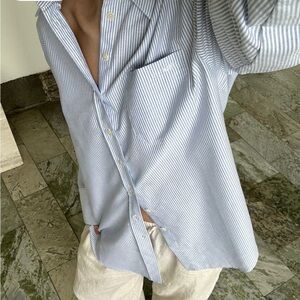 Djerf Avenue Breezy Classic Shirt Blue Stripe